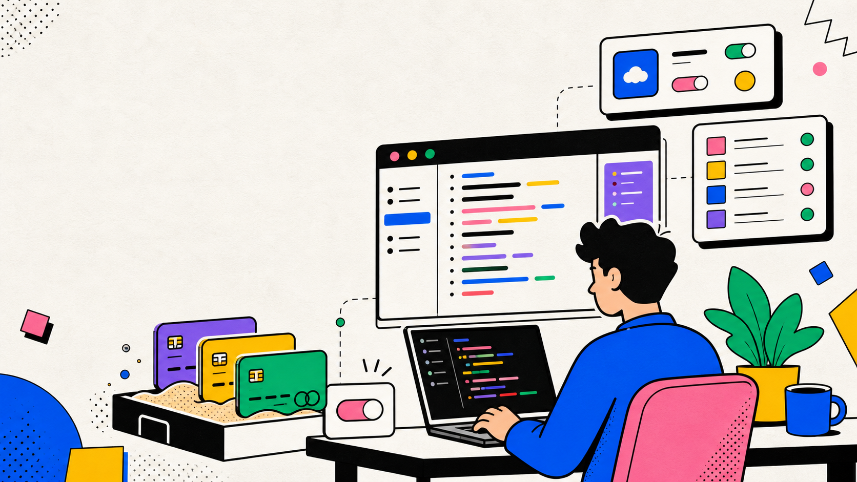 Illustration d'un développeur utilisant une API de paiement